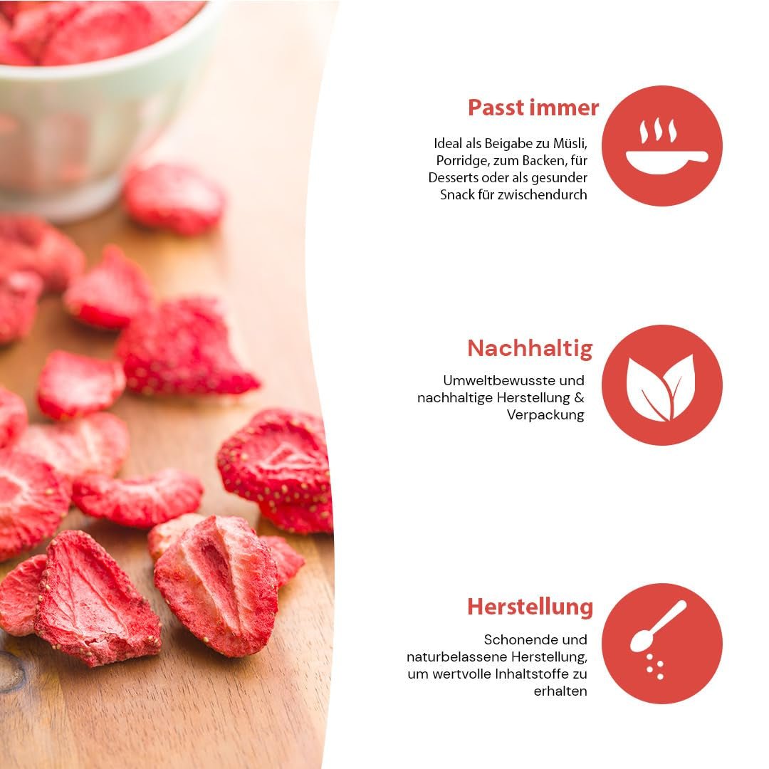 '- 150 g Fragole liofilizzate 100% naturali e pure - Fragole secche a fette - Frutta liofilizzata senza zuccheri aggiunti - Scaglie di fragole non zuccherate Prodotti disidratati Naty Shop