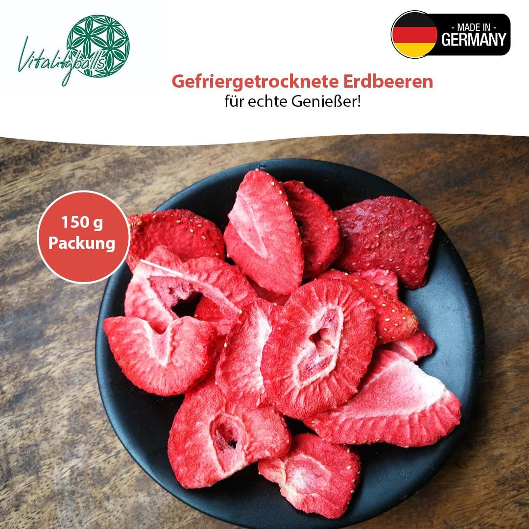 '- 150 g Fragole liofilizzate 100% naturali e pure - Fragole secche a fette - Frutta liofilizzata senza zuccheri aggiunti - Scaglie di fragole non zuccherate Prodotti disidratati Naty Shop