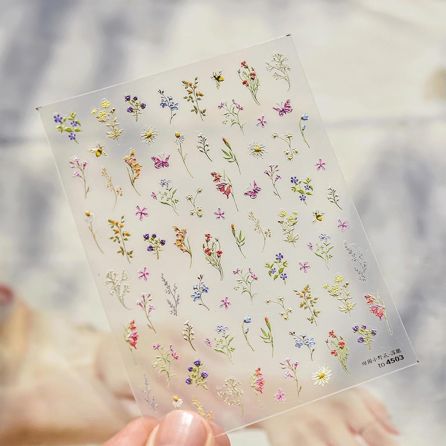 JMEOWIO 3D Nagelsticker Blumen Nail Art Sticker Selbstklebend Nagelaufkleber 5D Stereoscopico Frühling Sommer Blumen Dekoration Nageldesign Zubehör 1 Blatt