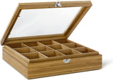 Bredemeijer Scatola Grande per Bustine di Tè in Legno Chiaro con 12 Scomparti e Finestra di Visualizzazione, Lunghezza 28 cm Scatole per Conservazione Alimenti Naty Shop