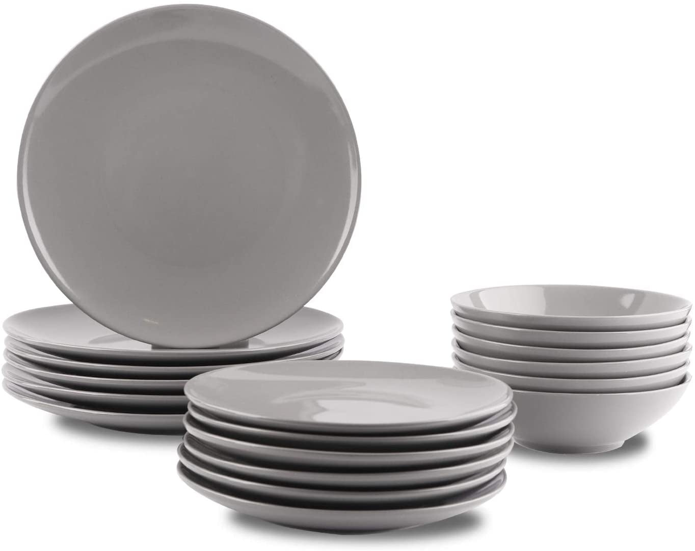 Set di stoviglie in gres da 6 porzioni Amazon Basics da 18 pezzi Smoky Grey