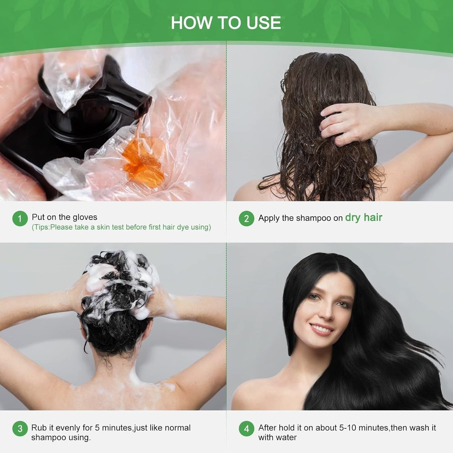 Shampoo istantaneo per capelli neri, Shampoo per tinture naturali per capelli, Copertura grigia al 100% - Facile e veloce, Colore semipermanente per capelli neri, Shampoo per tinture per capelli per uomini e donne Tinture per capelli Naty Shop