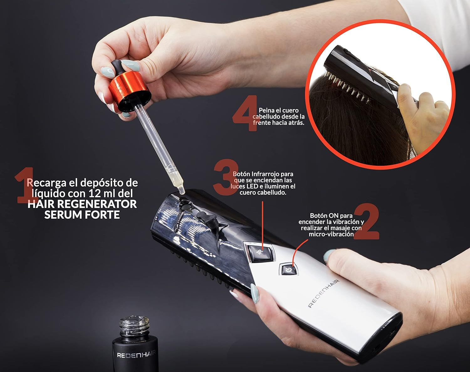 Redenhair Spazzola per rigenerazione capelli - trattamento caduta capelli - stimolatore crescita capelli - crescita ideale capelli - prevenzione caduta capelli per donna e uomo Hair Care Naty Shop