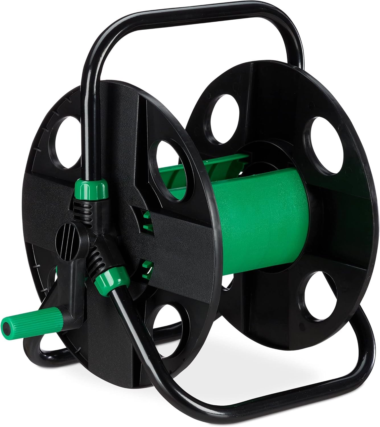Relaxdays Avvolgitubo, Avvolgitubo Vuoto per Acqua, Tubo da Giardino da 30 m 1/2", Altezza-Larghezza 39 x 43 x 30 cm, Nero-Verde