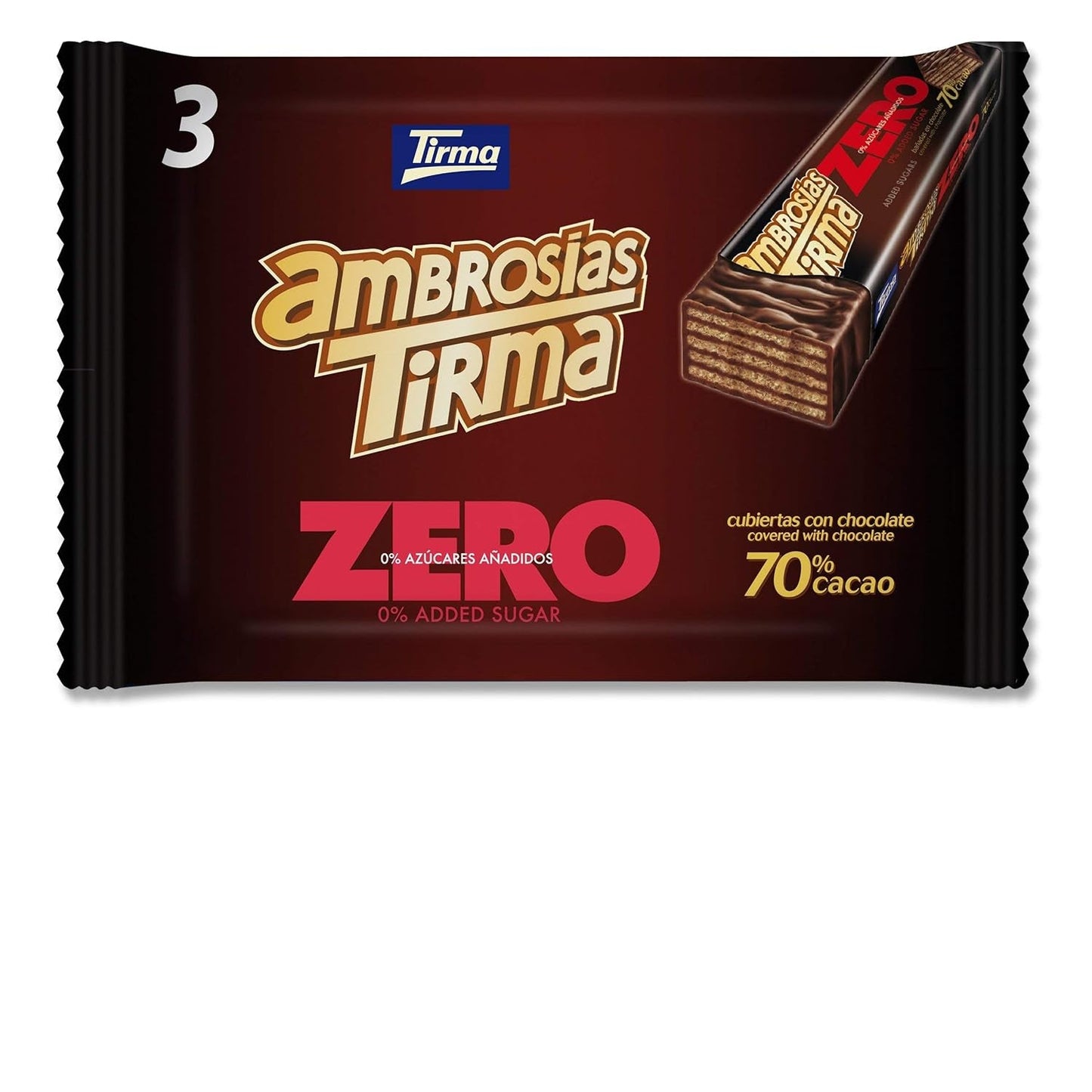 Cialde al cioccolato fondente Tirma 70% cacao | Senza zuccheri aggiunti | Adatto per diete cheto | Basso contenuto di carboidrati | Per diabetici Confezione multipla di wafer al cioccolato | 3 pezzi | 64,5 g