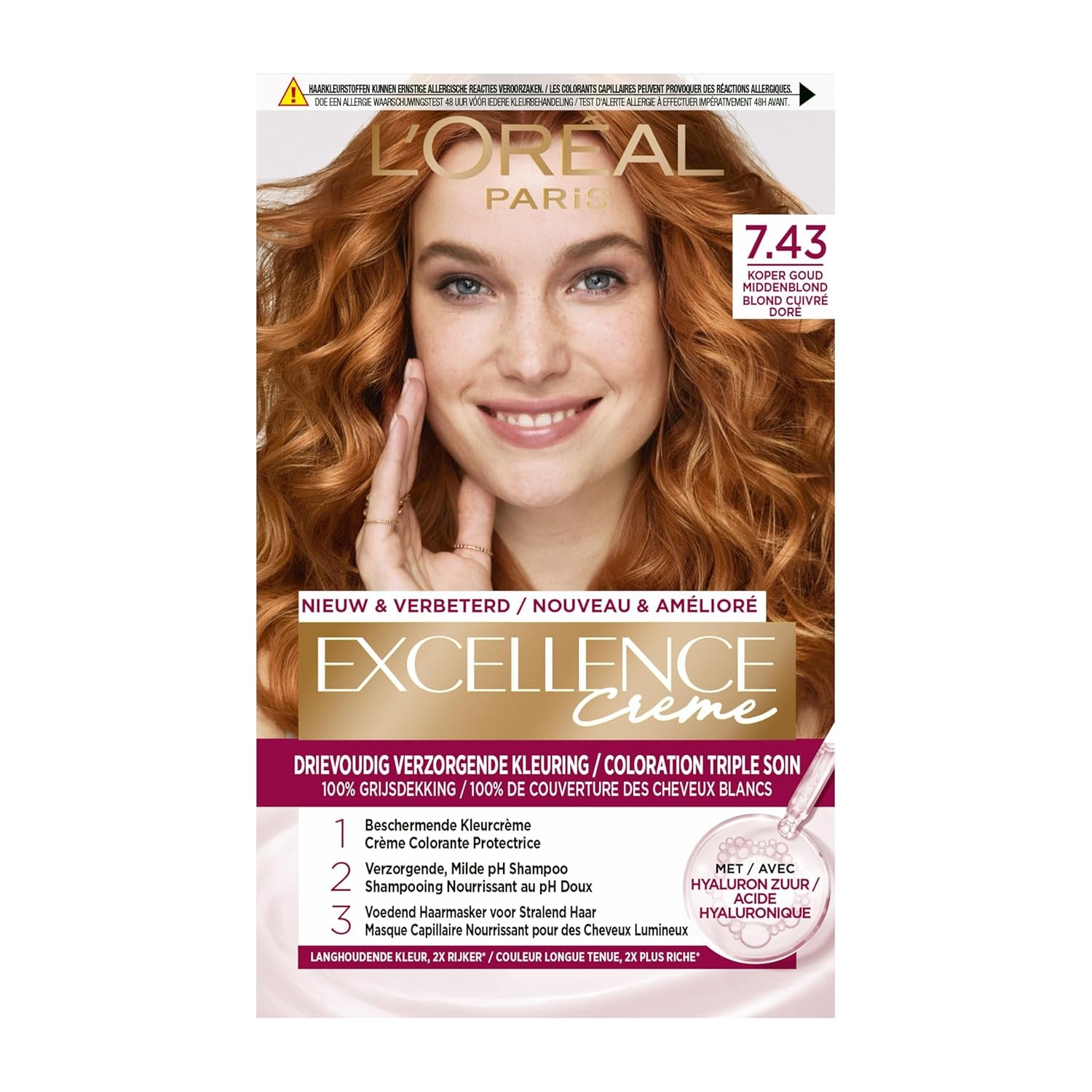 Paris Excellence Creme 7.43 Colore dei capelli Rosso - Colore dei capelli (Rosso, Biondo Cuuvré Oro, Belgio, 63mm, 100mm, 163mm) Naty Shop Hair Color Titolo predefinito
