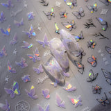 2 Blätter Schmetterling Nagelsticker Selbstklebend,Muschel Glitzer Nail Art Farfalla Adesivo per unghie Lila Grau Schmetterlinge Nagelaufkleber Relief Laser Farfalle Nagel Sticker Nageldesign Zubehör