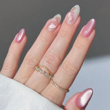 Moonglow Unghie Finte Magnetiche Corte, Occhi di Gatto Glitter Rosa Mandorla Sfumato Rosso con Colla, Unghie Artificiali Fototerapia Glitter Rosa Rosso Ombre per Donne e Ragazze