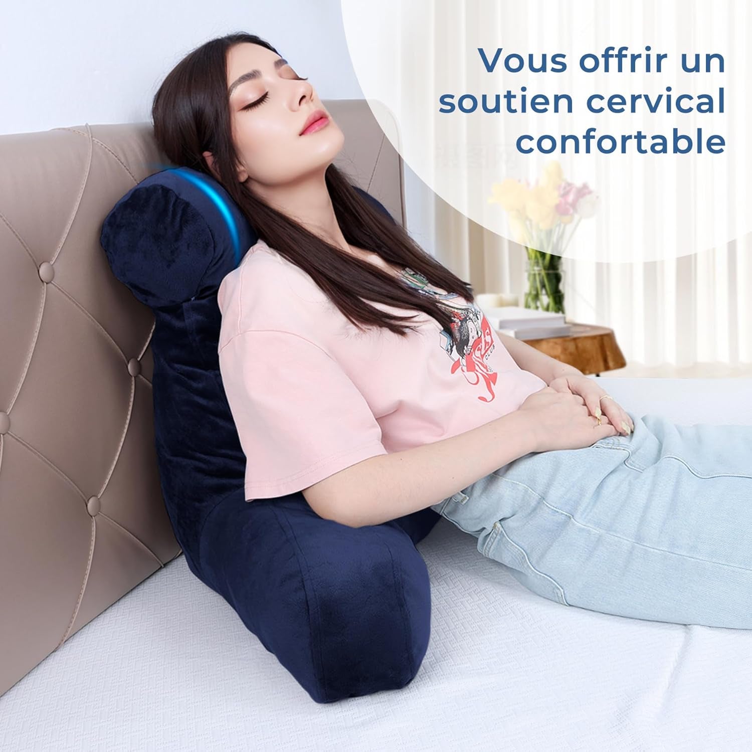INFANZIA cuscino da lettura ergonomico con braccioli, supporto per la schiena, blu navy