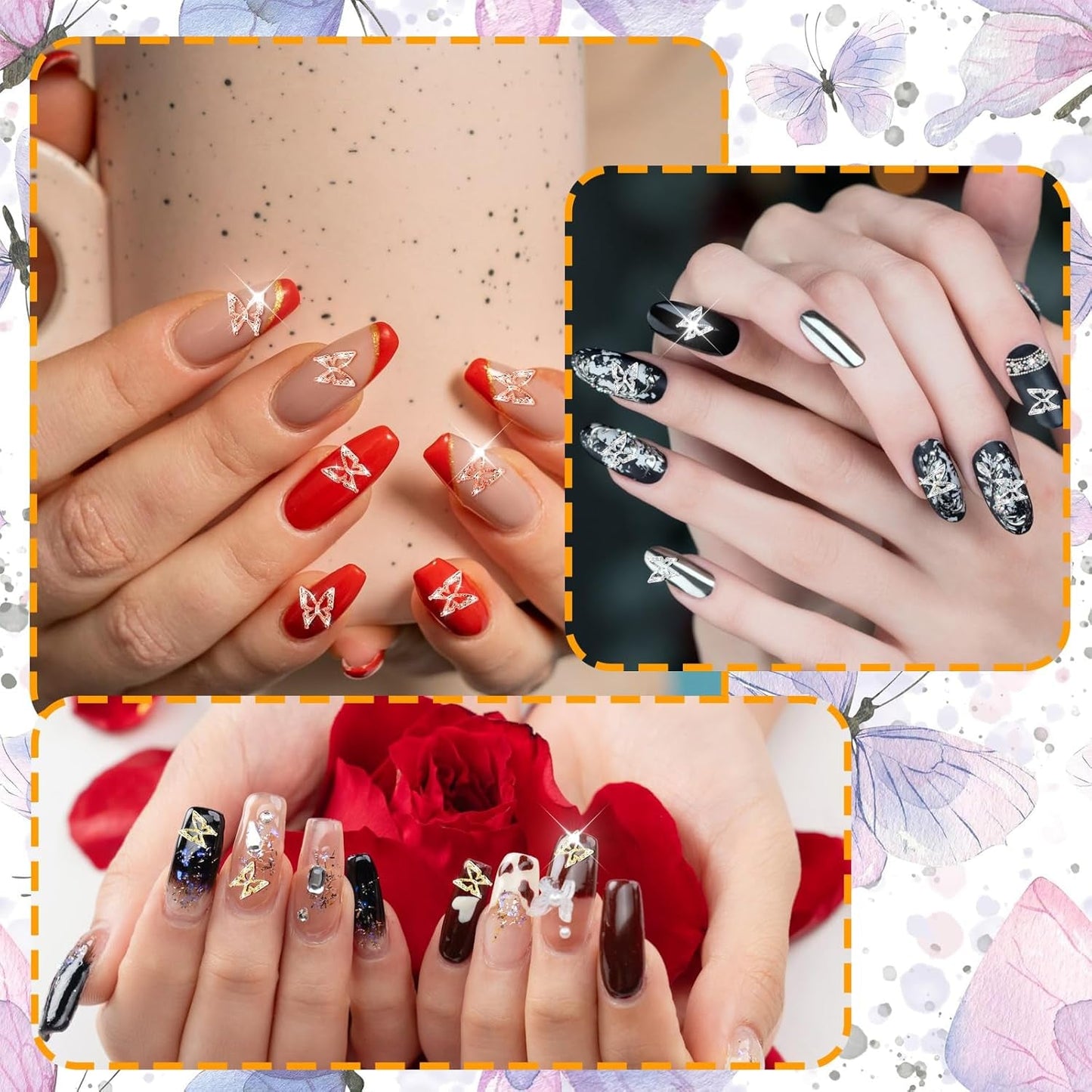 80 pz ciondoli per unghie farfalla 3D farfalla in lega oro argento glitter decorazioni per unghie accessori per gioielli per unghie manicure fai da te per le donne