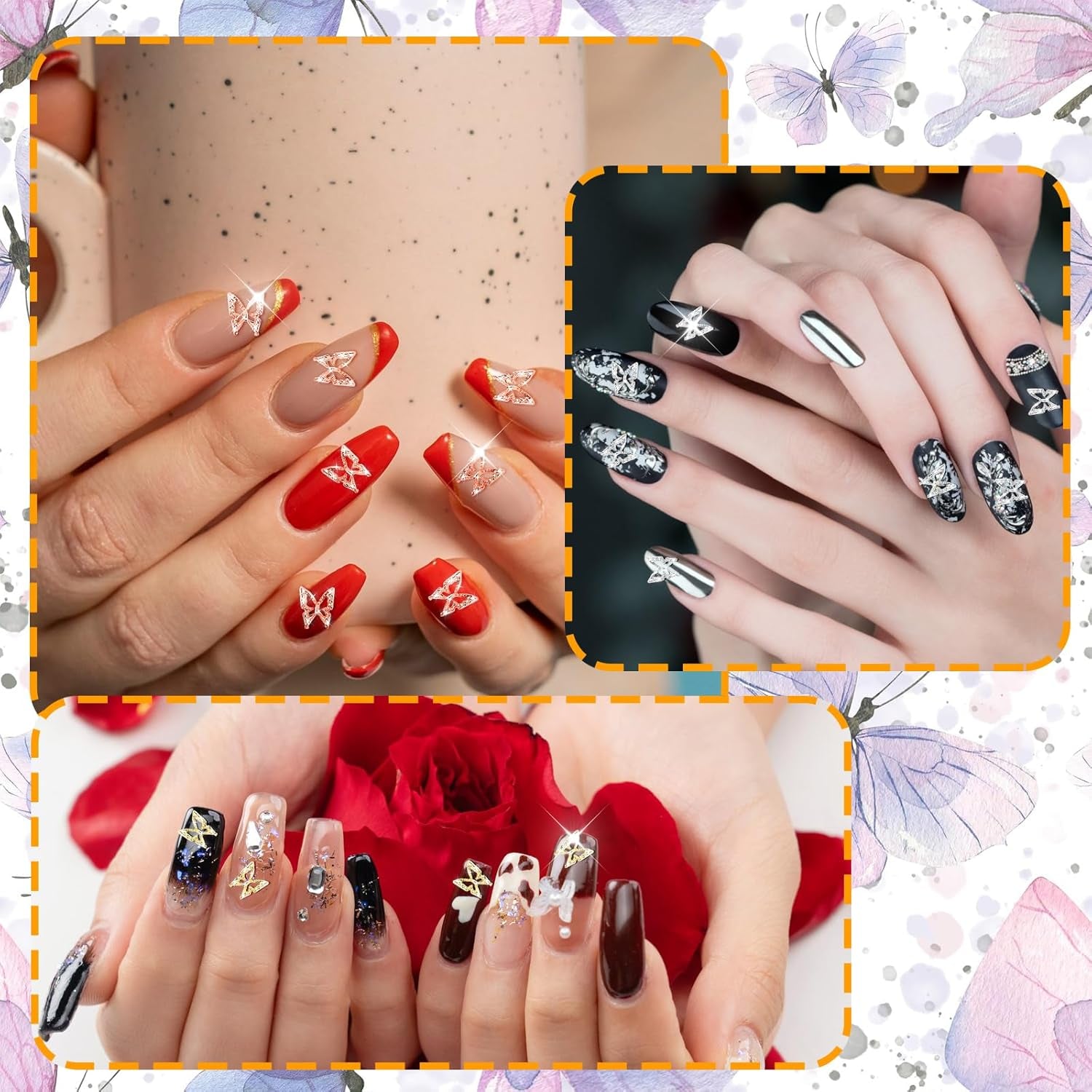 80 pz ciondoli per unghie farfalla 3D farfalla in lega oro argento glitter decorazioni per unghie accessori per gioielli per unghie manicure fai da te per le donne