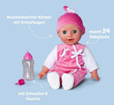 Simba 105140489 - Laura Baby Talk Doll, bambola dal corpo morbido da 38 cm con occhi assonnati in tutina carina, 24 suoni del bambino, bambola da gioco, bambolina, dai 2 anni in su