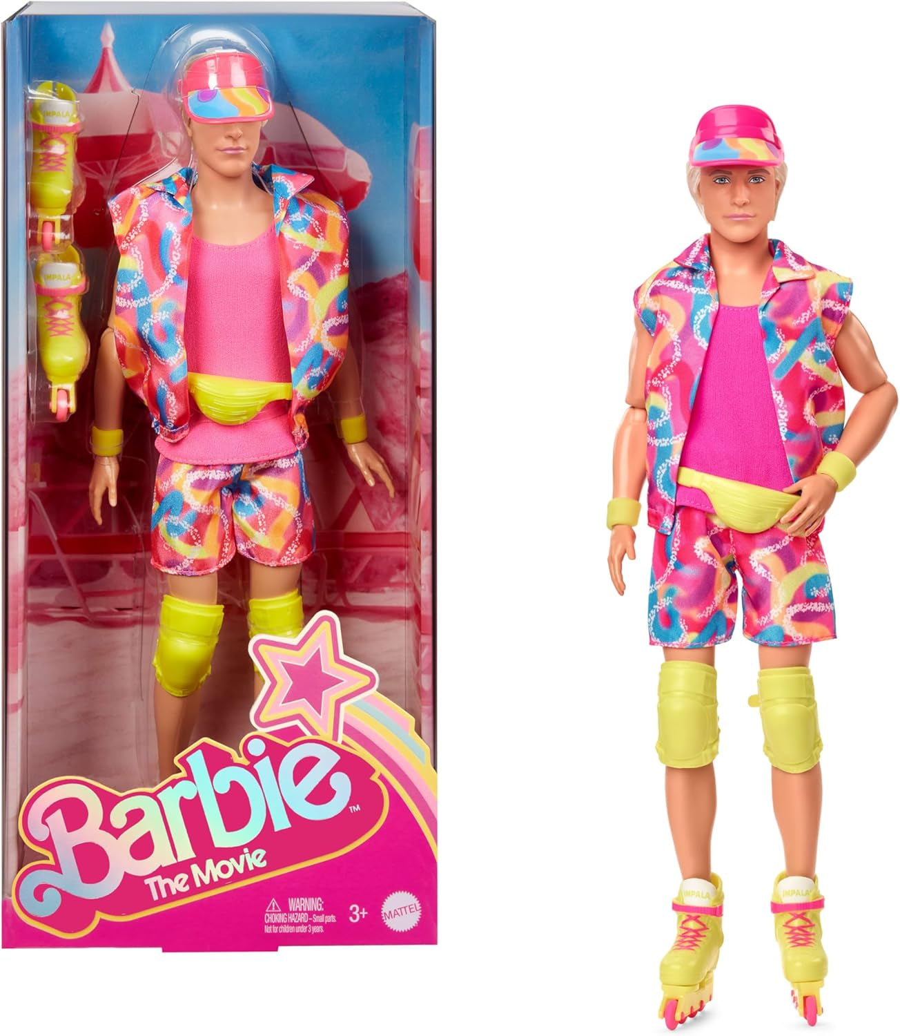 Bambola Barbie Ken da collezione del film con completo da pattinaggio in stile retrò e pattini in linea, JBJ51, [Multicolore]