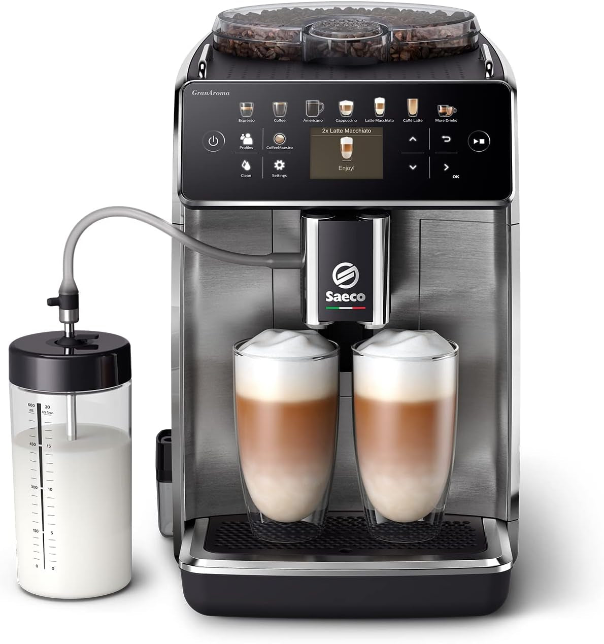 Caffettiera automatica Saeco GranAroma - 14 specialità di caffè, display a colori intuitivo, 4 profili utente, macinatore in ceramica, 1500 Watt (SM6580/10)