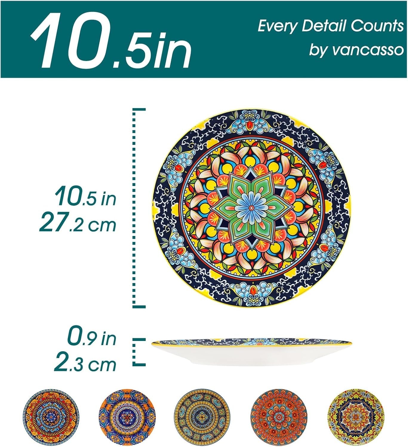 Set piatti piani per 6 persone, set piatti vancasso KRVI per 6 persone, set piatti Ø 27 cm, lavabili in lavastoviglie e adatti al microonde, piatti pasta, piatti colazione, piatti torta