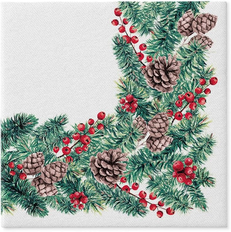 PAW - Tovaglioli Airlaid (40 X 40 Cm) I 50 Pezzi I Perfetto per Natale, Inverno, Vacanze I Decorazioni per la tavola della Vigilia di Natale I Tovaglioli Simil Tessuto Airlaid Rami Invernali I Rami Invernali