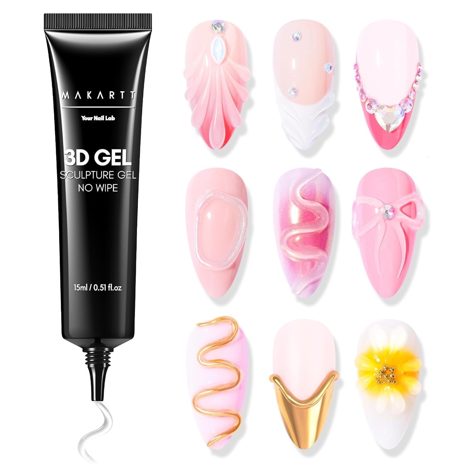 Makartt Gel per Nail Art 3D - Gel per Colla con Strass 15G per Portachiavi per Unghie, Gel per Scultura per Unghie Multifunzionale per Design delle Unghie Fai da Te, Scultura per Unghie Modellazione delle Unghie a Casa (Trasparente)