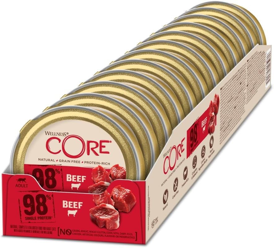 Wellness CORE 98% 12 x 85g, Manzo - Cibo umido per gatti, patè denso, senza cereali, naturale, ipoallergenico, ricco di proteine, ricco di carne