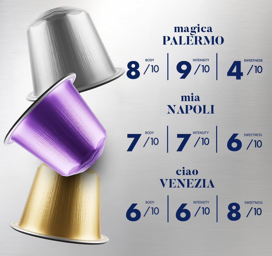 Kit Verkostung Caffè Borbone, 90 Capsule in Alluminio: 30 Mia Napoli, 30 Ciao Venezia, 30 Magica Palermo, (3 x 30 Stück) – Compatibili con Kaffeemaschinen für den Hausgebrauch della marca Nespresso®*