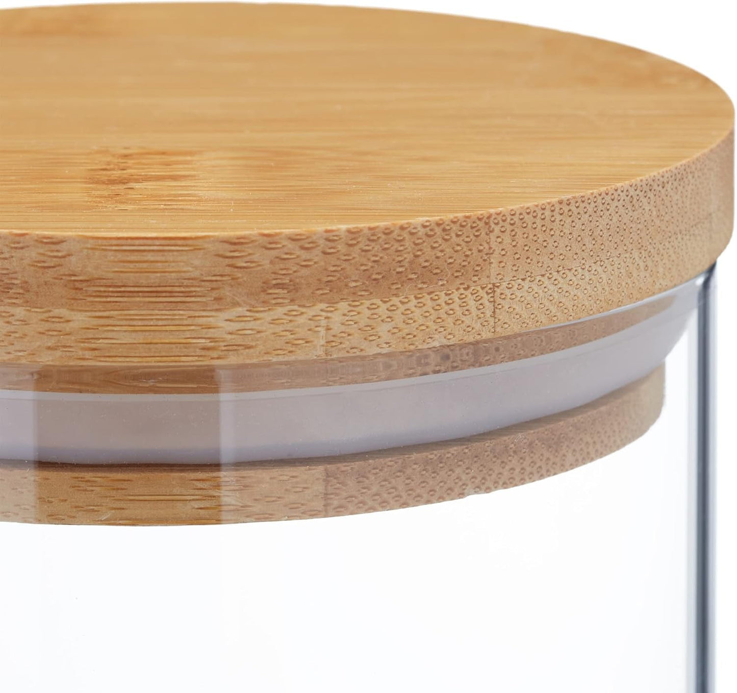 Relaxdays Barattoli con Coperchio in Bambù Set da 3 Barattoli Rotondi in Vetro 1000 ml a Tenuta Trasparente/Naturale 18x10 cm Scatole per Alimenti Naty Shop