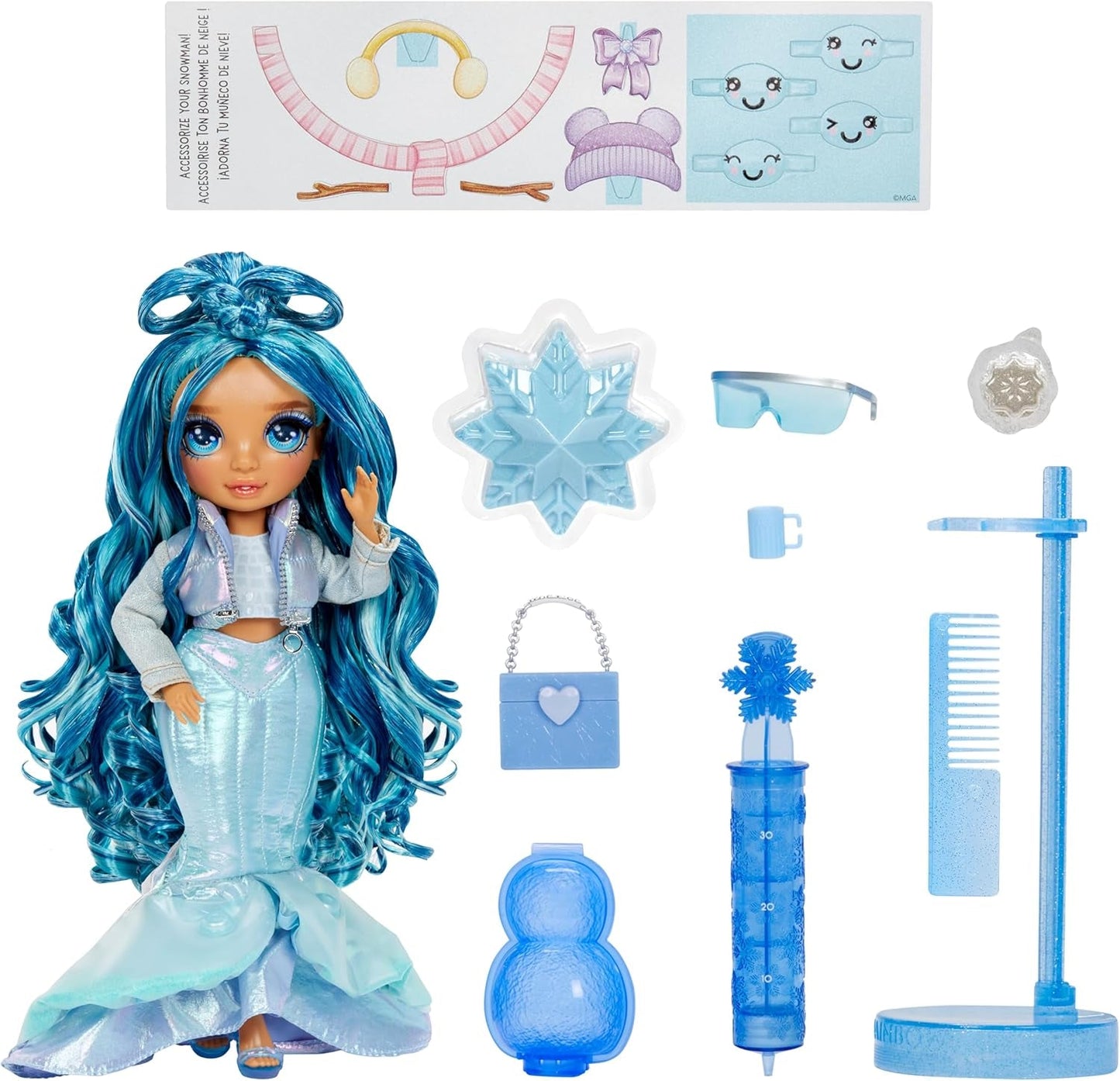 Rainbow High Winter Wonderland - Skyler (Blu) - Bambola alla moda con accumulo di acqua magica nascosta da 28 cm con set pupazzo di neve, adatta per bambini dai 4 ai 12 anni e collezionisti Naty Shop Dolls