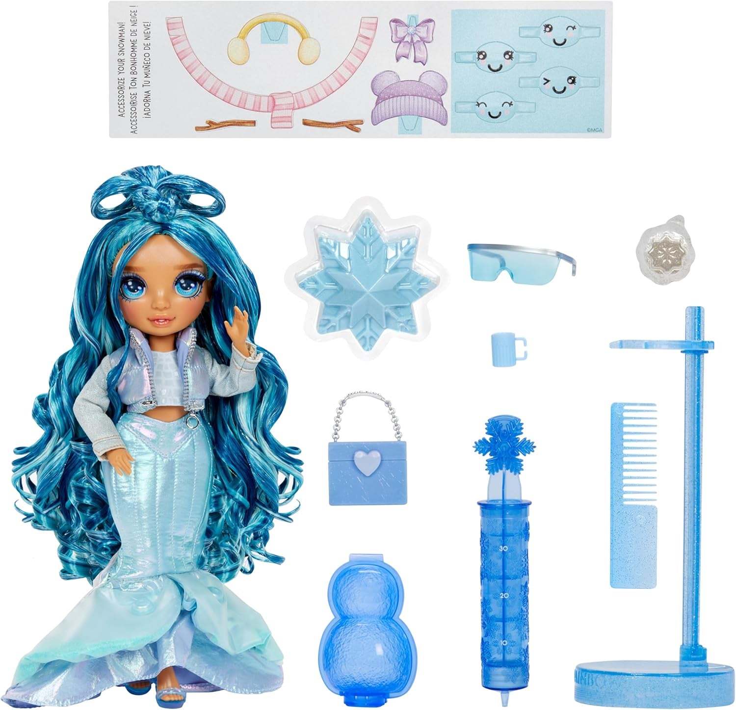 Rainbow High Winter Wonderland - Skyler (Blu) - Bambola alla moda con accumulo di acqua magica nascosta da 28 cm con set pupazzo di neve, adatta per bambini dai 4 ai 12 anni e collezionisti Naty Shop Dolls