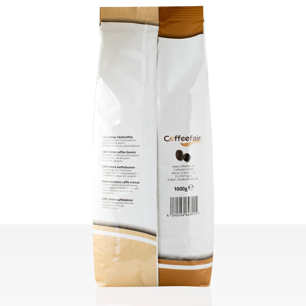 Coffeefair Cafe Creme Kaffeebohnen in Barista Qualität - 1kg per Kaffeevollautomaten, Mischbohne per Kaffee oder Espresso verwendbar, schonende Trommelröstung