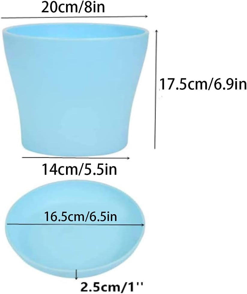 Vasi da fiori grandi in plastica da 20 cm con piattini, vasi da fiori bianchi autoirriganti con piattini, vasi per piantine in plastica, vasi ispessiti per piantagioni interne ed esterne (6 pezzi)
