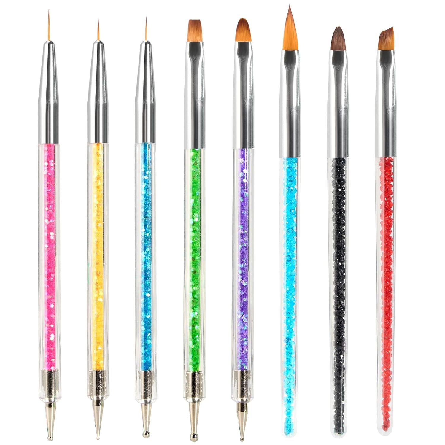 8 pezzi Nagel Pinsel, Nagelkunstpinsel Pinsel Set, Pinsel Für Nägel Mit Doppelkopf Nail Art Pinsel Set Dotting Pen und Gel Brush for Nails Präzise Pinsel Für Nageldesign und Verzierungen