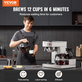 VEVOR Macchina per caffè espresso commerciale con filtro da 12 tazze con 3 caraffe in vetro e 3 piastre riscaldanti Macchina per caffè espresso in acciaio inossidabile con fornitura automatica di acqua per bar ristorante ufficio