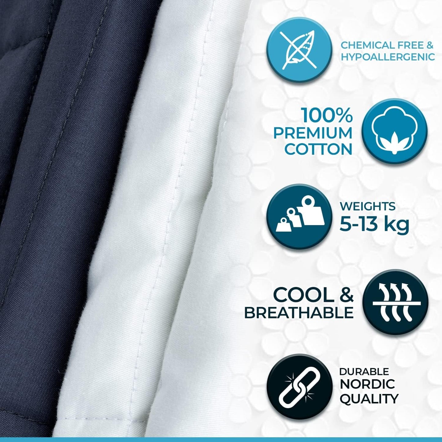 Coperta ponderata per adulti 150 X 200 Cm, 7Kg - Coperta ponderata per un sonno profondo, coperta pesante, coperta terapeutica in cotone al 100%, coperta rilassante Oeko-Tex® 100 Comforter Letti e coperte standard Polar Night