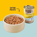 Dogs'n Tiger Schlemmermenü Glückskind, Nassfutter für Kätzchen, saftiges Hun und Forelle - ohne Getreide, Zuckerzusatz, künstliche Konservierungsstoffe, optimizatione Verträglichkeit, 12x 200g