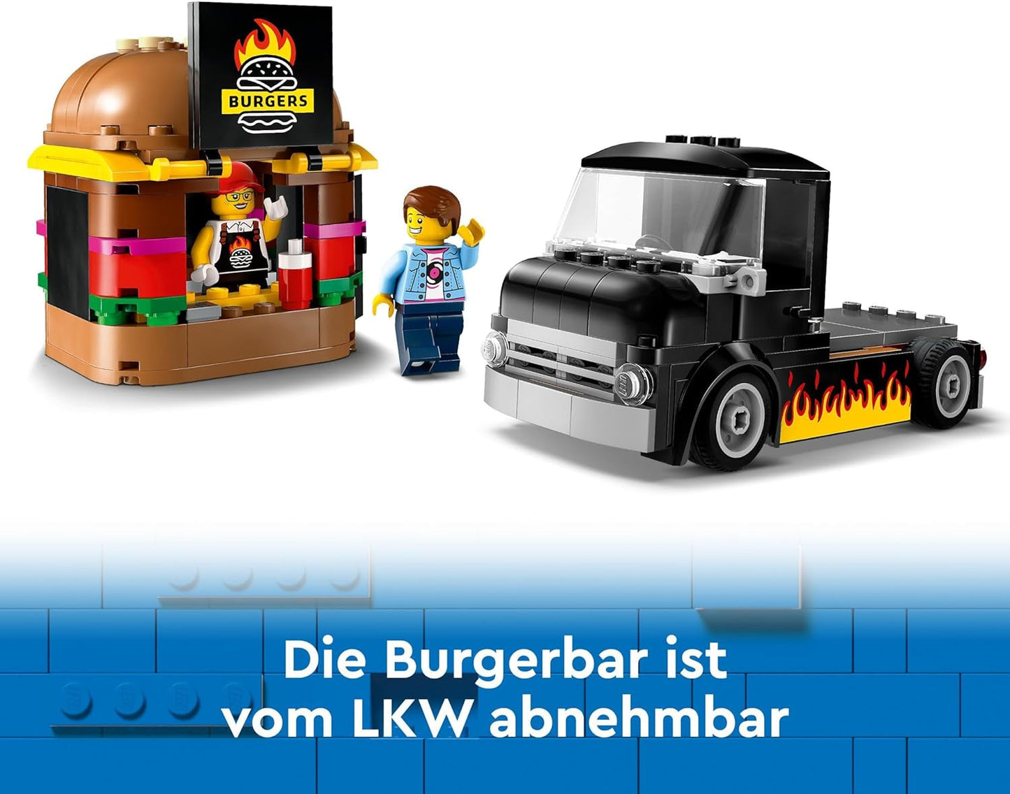 LEGO City Set da costruzione del camion degli hamburger con macchinina per bambini di 5 anni, minifigure del camion del cibo e accessori, regalo divertente per ragazzi e ragazze 60404 Set da costruzione Besuche den LEGO-Store