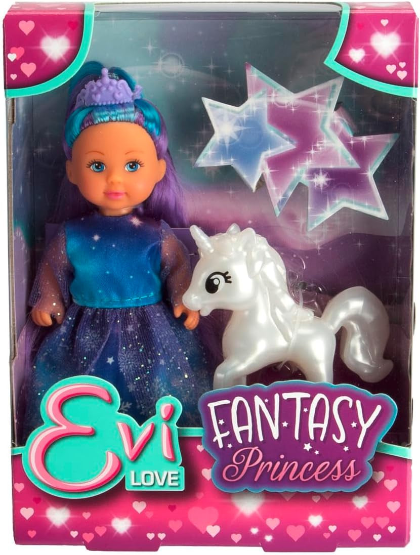 Simba Evi, la principessa della fantasia dell'amore, con abito da favola e unicorno scintillante, bambola da gioco da 12 cm, dai 3 anni in su