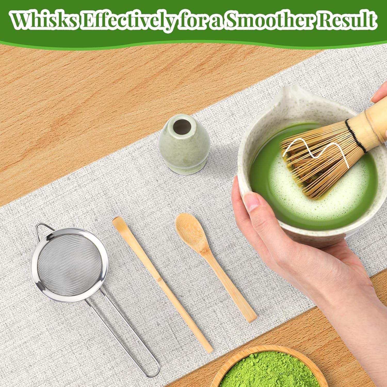 Alyvisun Set Matcha, Set da tè Matcha da 5 pezzi con teiera Matcha e supporto per tè Matcha, cucchiaino, cucchiaino da tè, set da tè Matcha per gli amanti del matcha, ideale per principianti ed appassionati