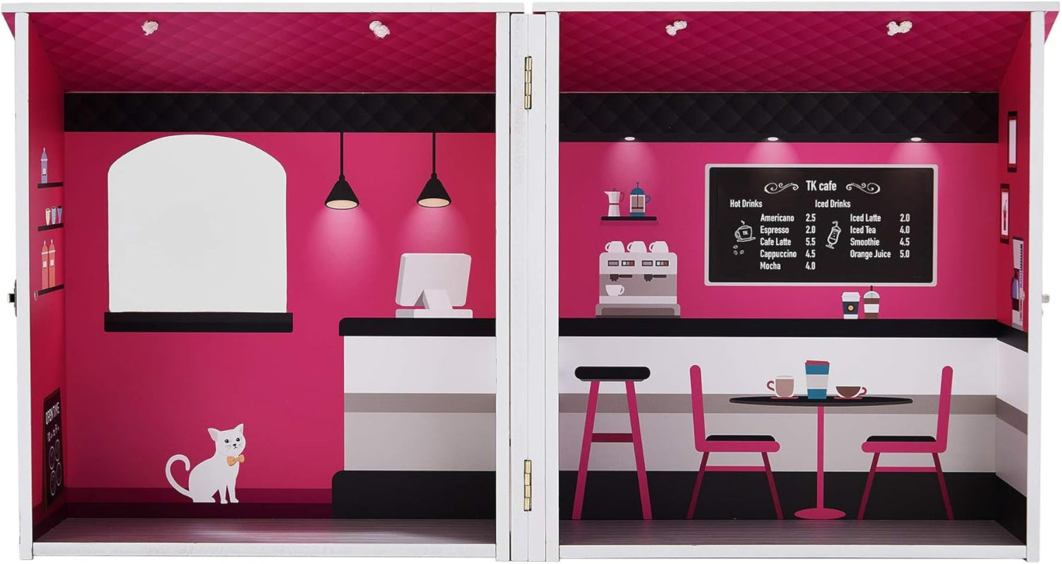 Teamson Kids - Casa delle bambole Dreamland City Café 30 cm - Rosa/Bianco/Nero