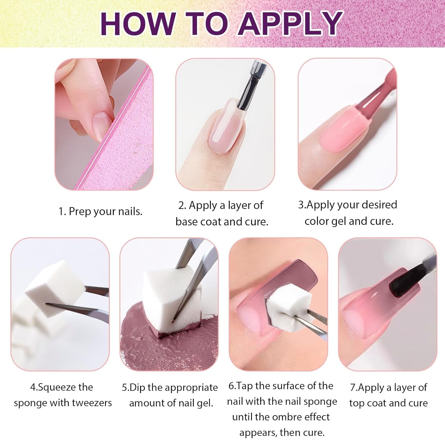 Gel per pittura sfumata, 12 colori di smalto gel sfumato con 100 spugne per unghie e 4 artigli in metallo per french manicure, nail art fai da te, set I