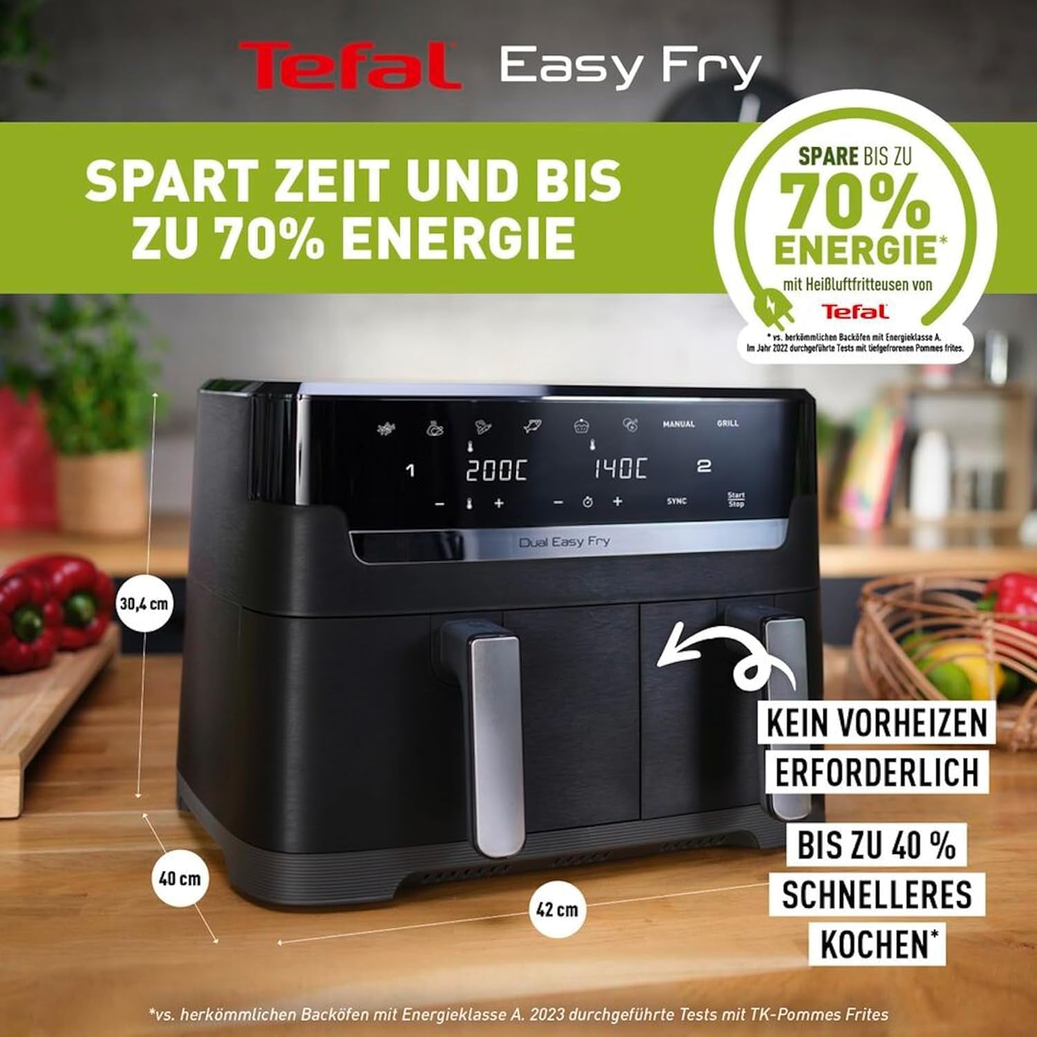 Friggitrice ad aria calda Tefal Dual Easy Fry con due camere, capacità 5,2/3,1 litri, due cassetti indipendenti, 7 programmi Elettrodomestici Naty Shop