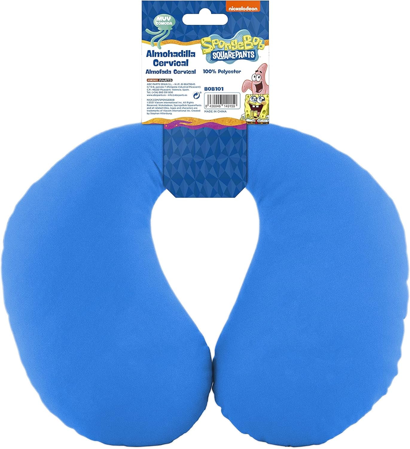 Bob Esponja Cuscino per il collo Spongebob per bambini. Cuscini da viaggio super comodi, blu Naty Shop