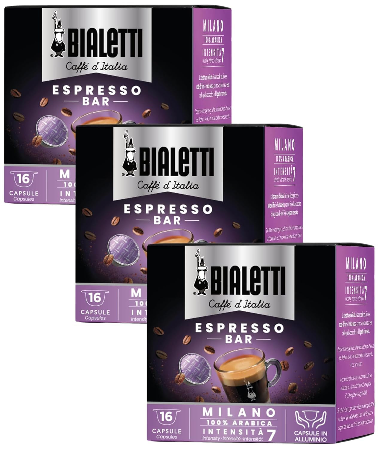 96080090/M Kaffee-Kapseln Milano, Alu, 16 pezzi (confezione con 3)