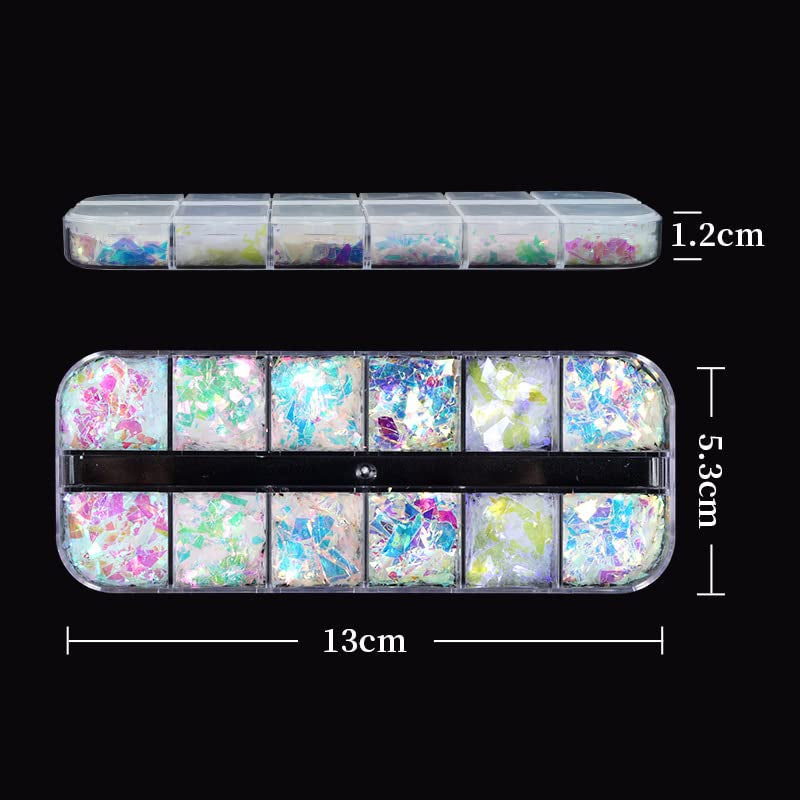 JMEOWIO Glitter per unghie 12 griglie Sirena Decorazione per unghie Accessori per unghie Design per unghie