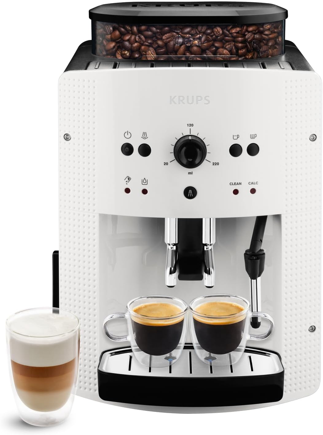 Macchina per caffè espresso automatica KRUPS Arabica Picto, design compatto, facile da usare, controllo rotativo regolabile intuitivo, montalatte, funzione 2 tazze, macchina per caffè espresso, nero, EA810870