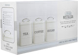 KitchenCraft Living Nostalgia Set di 3 barattoli per tè, zucchero e caffè in confezione regalo, Acciaio, Crema anticata, 11 cm x 11 cm x 17 cm, Scatole per alimenti blu vintage Naty Shop