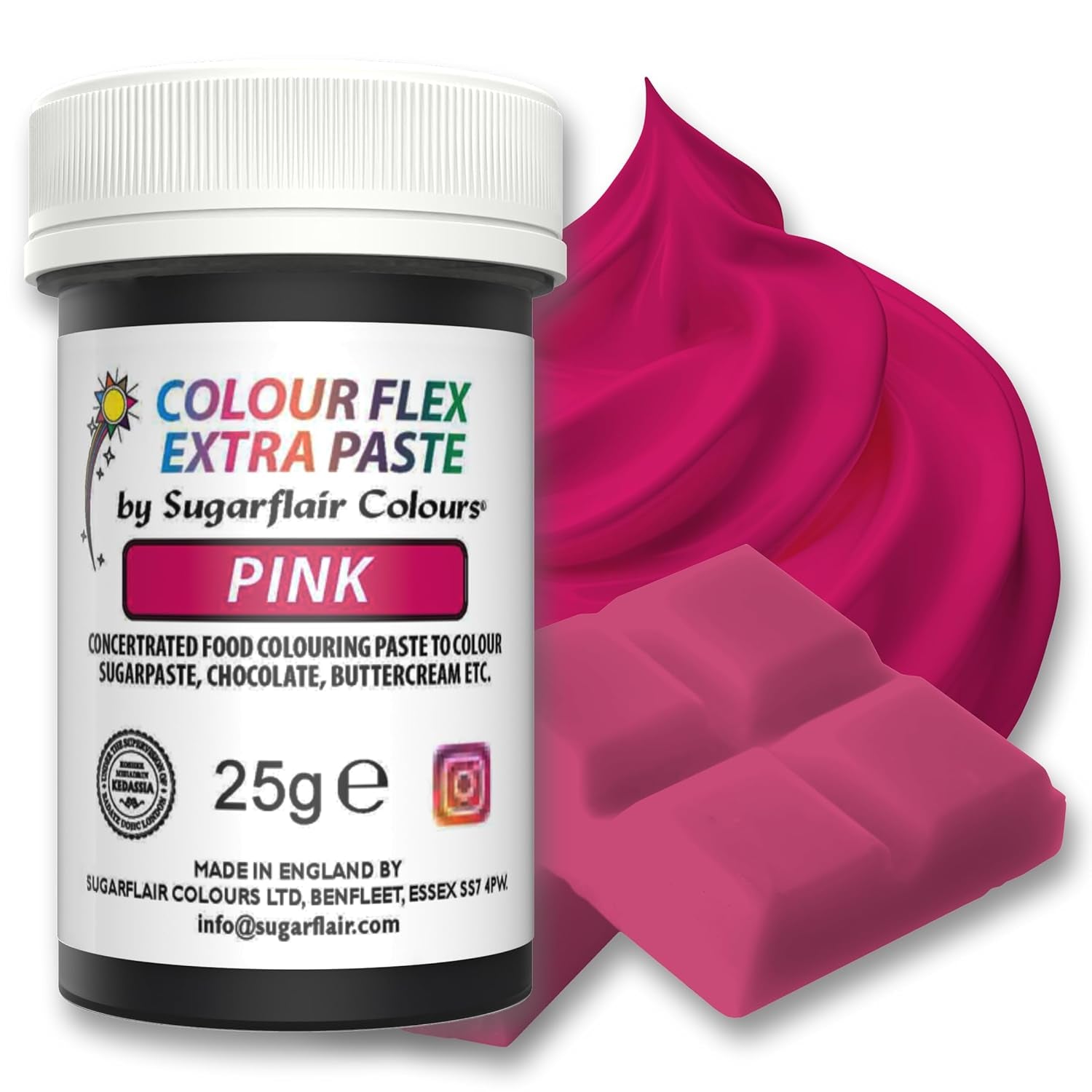 Pasta colorante alimentare Sugarflair Colourflex Extra Pink Paste - Colorante alimentare commestibile per crema al burro, cioccolato, pasta di zucchero, glassa, fondente, miscele per torte, impasti e altro - 25 g
