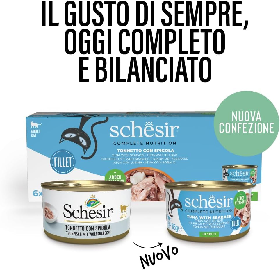 Tonno Rosso in Gelatina, Alimento umido completo per gatti, in scatola, con aggiunta di vitamine, 100% naturale, 6 x 85g