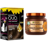 Garnier Olia Hair Color 6.0 Castano chiaro + True Treasures Repair Treatment (340ml) per capelli danneggiati - colorazione senza ammoniaca, oli naturali, copre i capelli grigi, miele e cera d'api, riduce la rottura dei capelli Tinture per capelli Naty Shop Tintura per capelli + trattamento riparatore