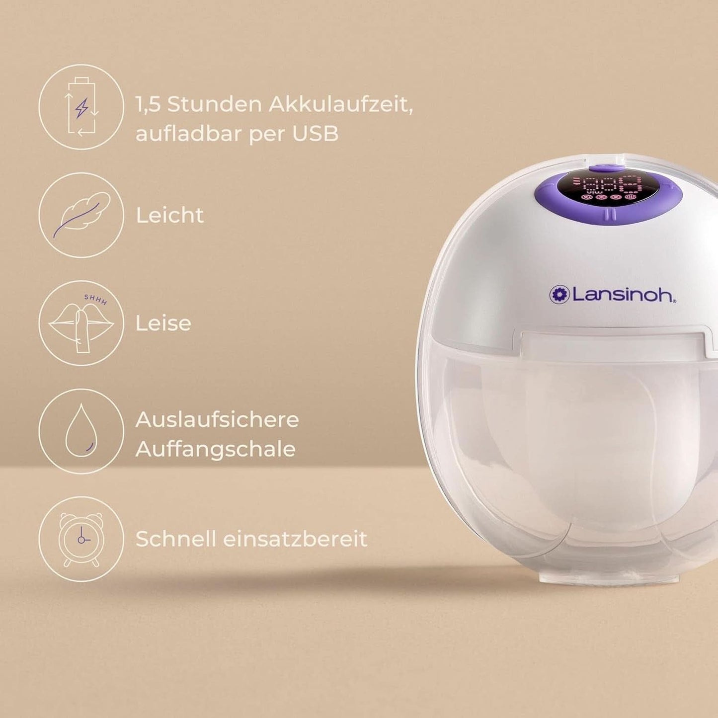 Lansinoh Tragbare Elektrische Doppelmilchpumpe – Freihändig Und Leise Abpumpen Ohne Kabel & Schläuche – Wiederaufladbarer Akku – Einfache Bedienung & Reinigung - Accessori vivavoce Alimentazione e allattamento Bebe Naty Shop