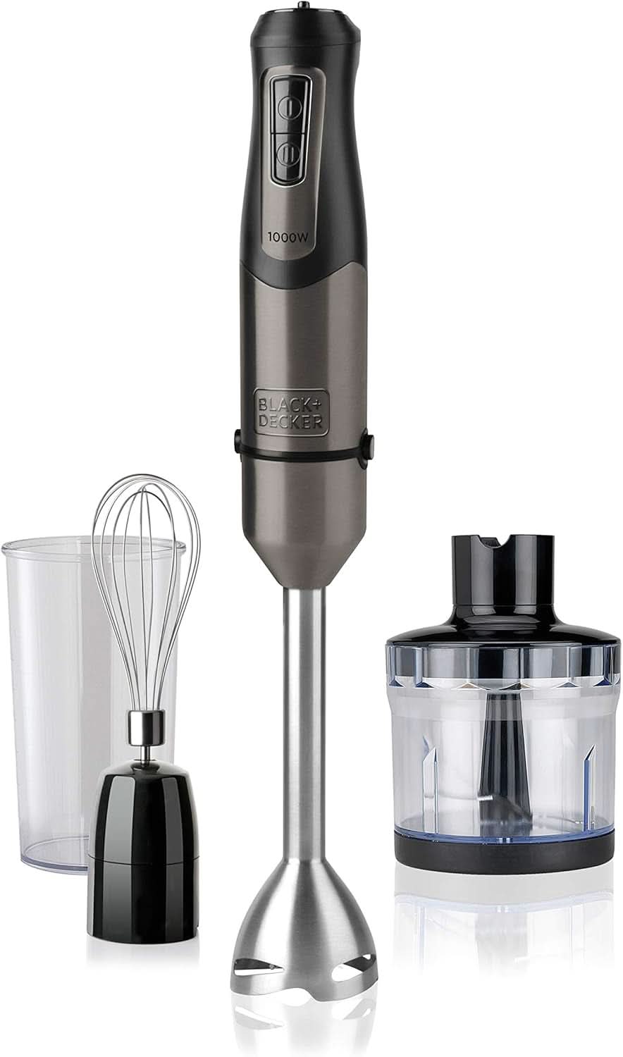 BLACK+DECKER Impastatrice | BXHBA1500E | 1500 Watt | 20 velocità | Turbo | Edelstahl | Protezione spritz | Incluso Pürieraufsatz, Schneebesen, Zerkleinerer und Messbecher Cucina Naty Shop Single 3 Zubehörteile 1000W