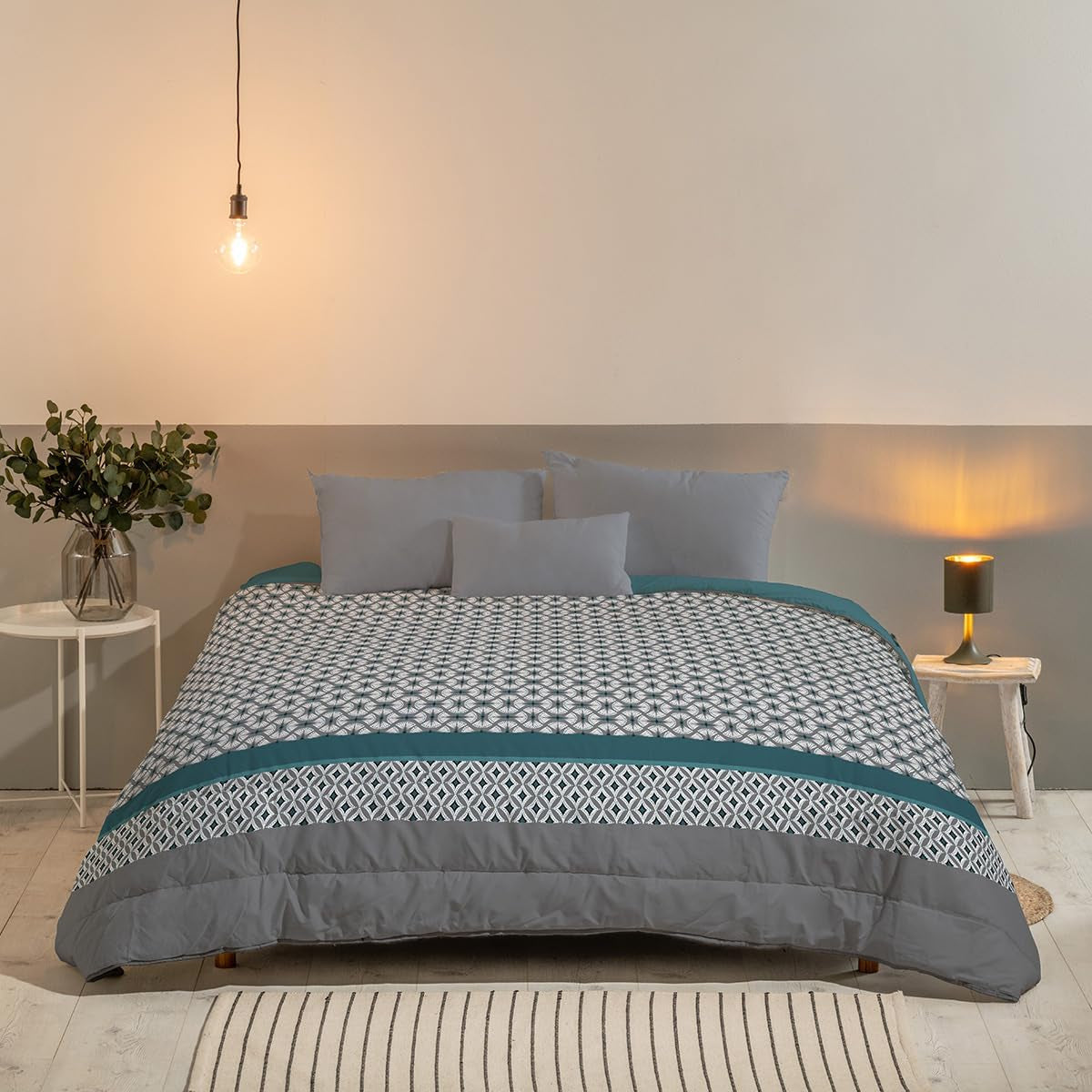 Bleu Câlin Trapunta Hermance stampata 1 persona, poliestere, blu/grigio, 140 X 200 Cm Piumini e trapunte Naty Shop Blu/grigio/bianco 220X240 Cm