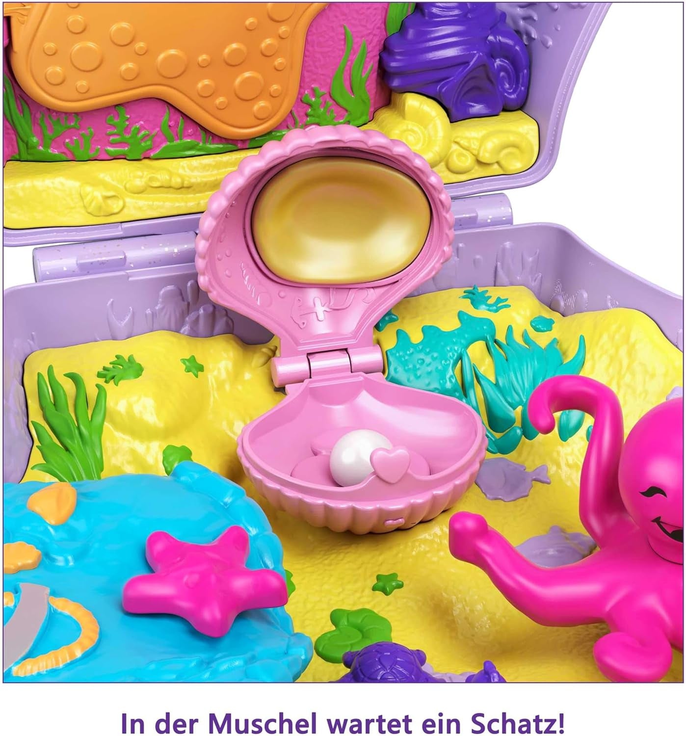 Polly Pocket Scatola Portaoggetti Borsa a Conchiglia con 2 Bambole e 1 Sottomarino Polly Pocket Sirena Giocattolo Età 4+ GNH11